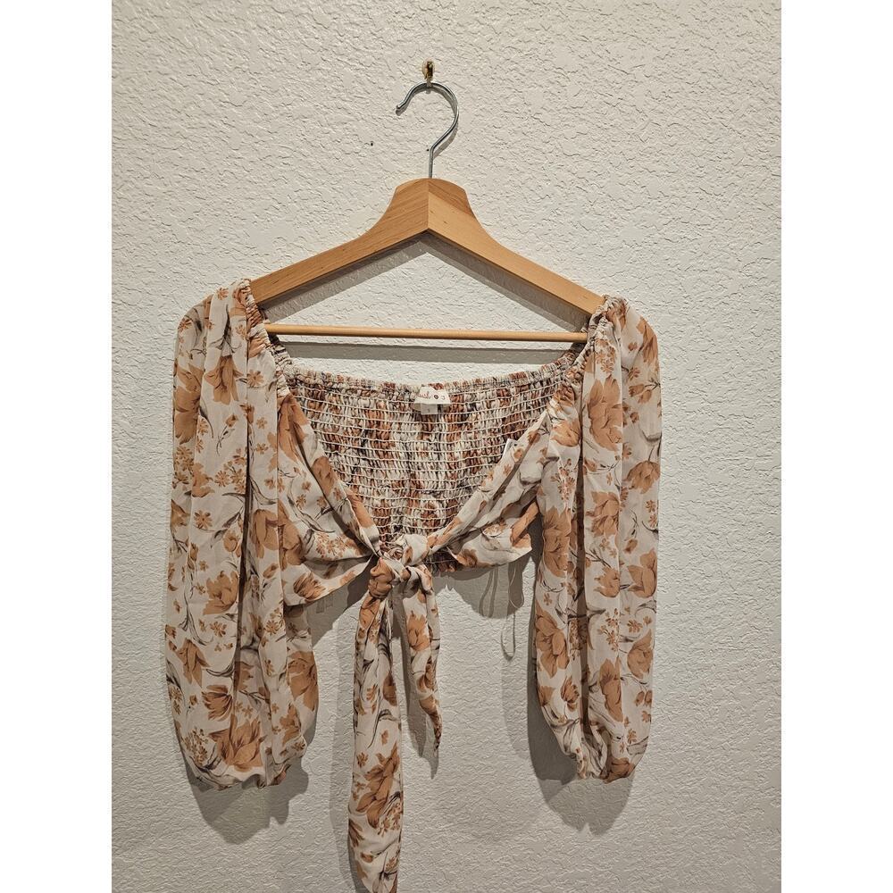 Blush heart crop top brown floral sz Small